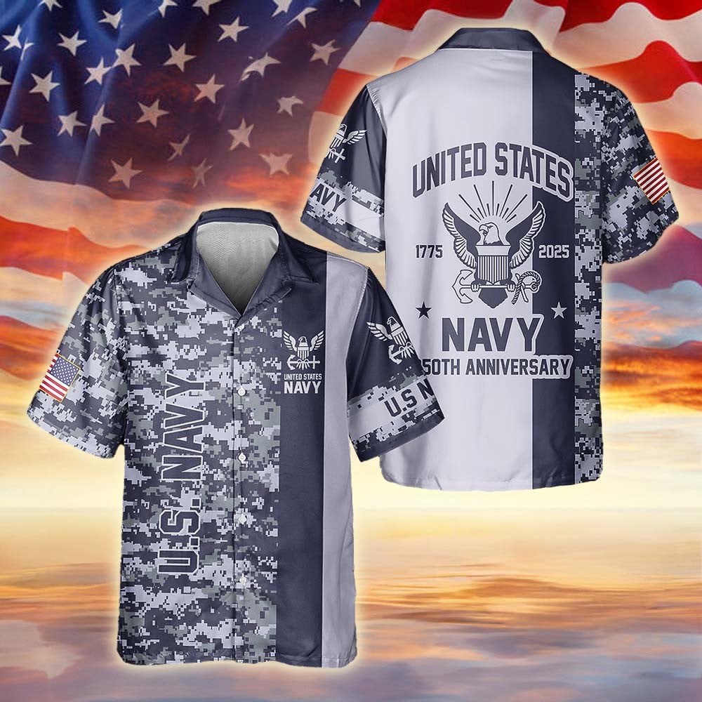 US Navy 250th Birthday Celebration Hawaiian Shirt 250 Years Of Service Gift Camo Shirt