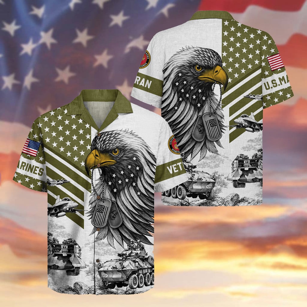 Eagle US Marine Corps 250th Years Of Service Hawaiian Shirt Tank Proud Veteran Memorial Gifts