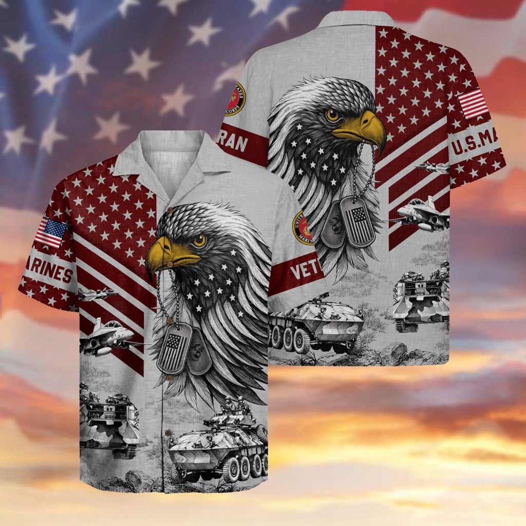 Eagle US Marine Corps Veteran 250th Years Of Service Hawaiian Shirt Patriotic Apparel
