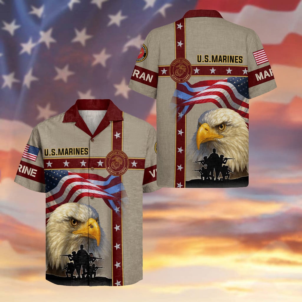 Eagle US Marines 250 Years Of Service Hawaiian Shirt Soldier USA Flag Aloha Shirt Veteran Gifts