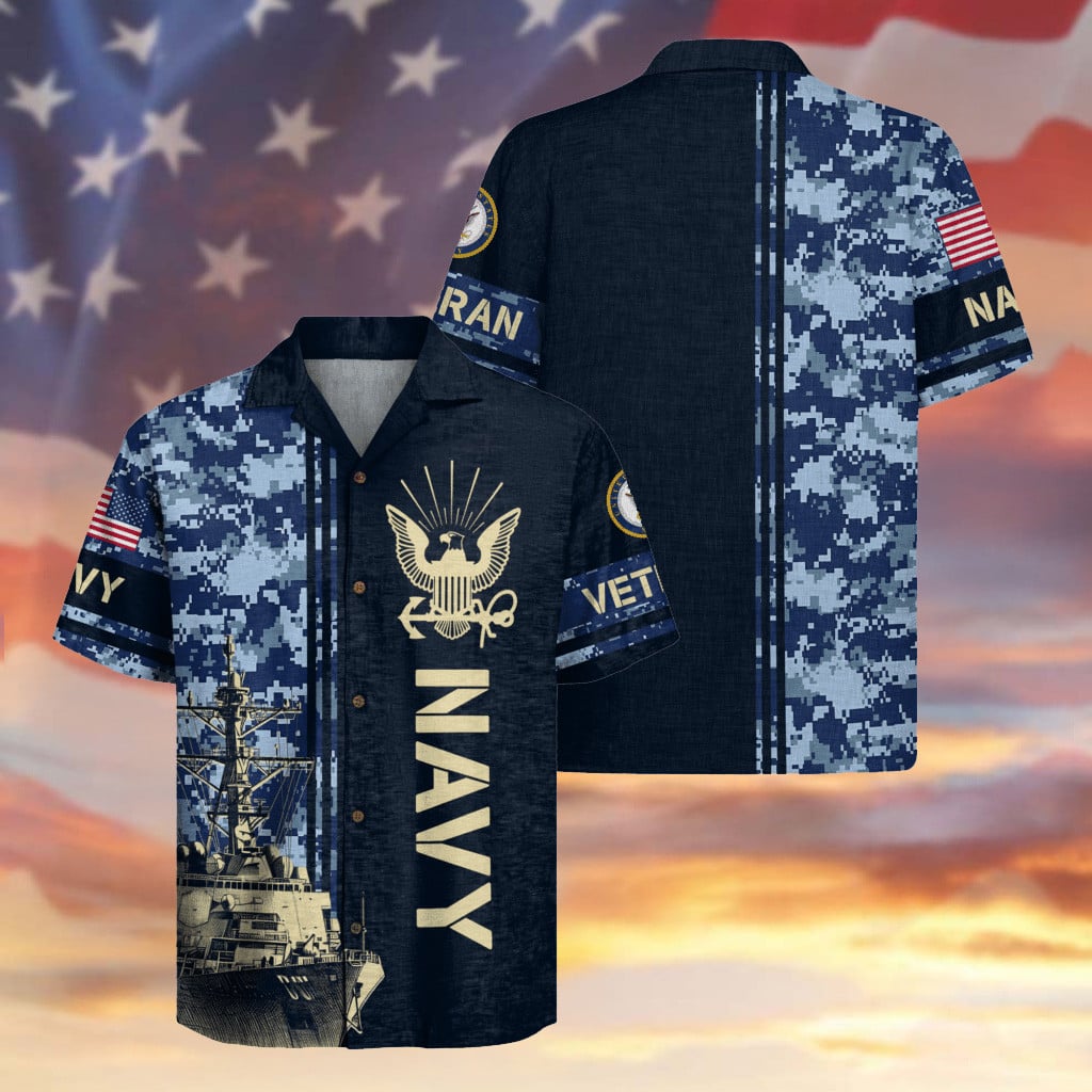 Eagle US Navy Veteran Camo Hawaiian Shirt 250 Years Navy Veteran Shirt Gifts For Patriots
