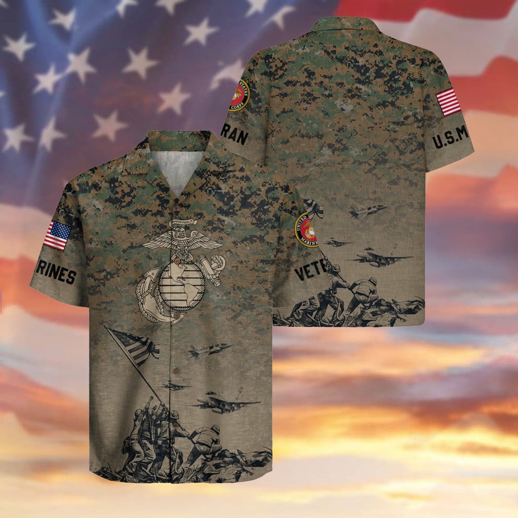 Eagle USMC Veteran 250 Years Anniversary Hawaiian Shirt Soldier USA Flag Military Clothing