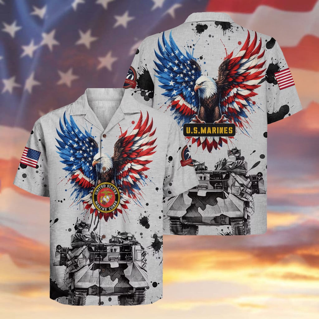 Eagle USMC Veteran 250 Years Anniversary Hawaiian Shirt Tank USA Flag Aloha Shirt Military Gifts