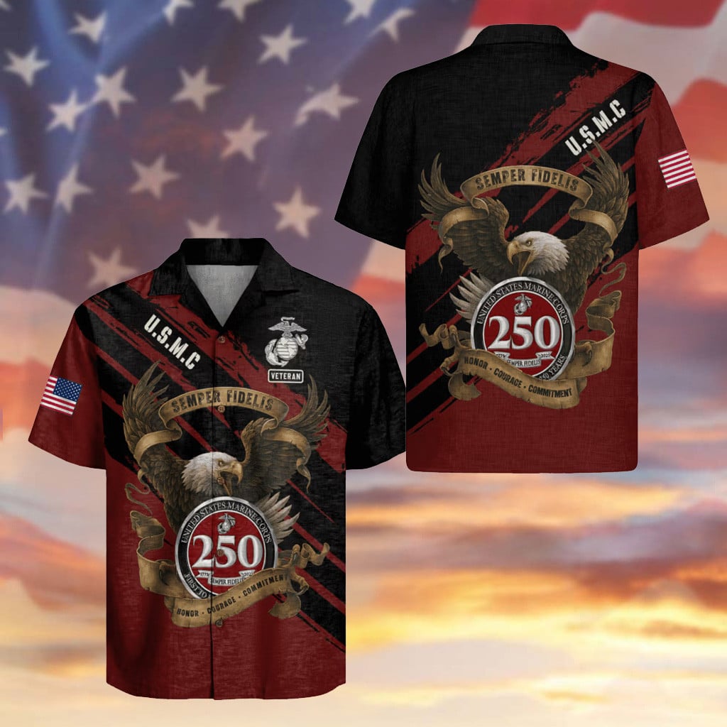 Eagle USMC Veteran Hawaiian Shirt 250 Years Honor Courage Commitment Patriotic Shirt Gifts