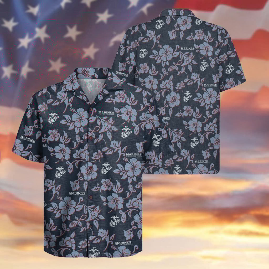 US Marine Corps 250th Years Anniversary Hawaiian Shirt Hibiscus Aloha Shirt Veteran Gifts
