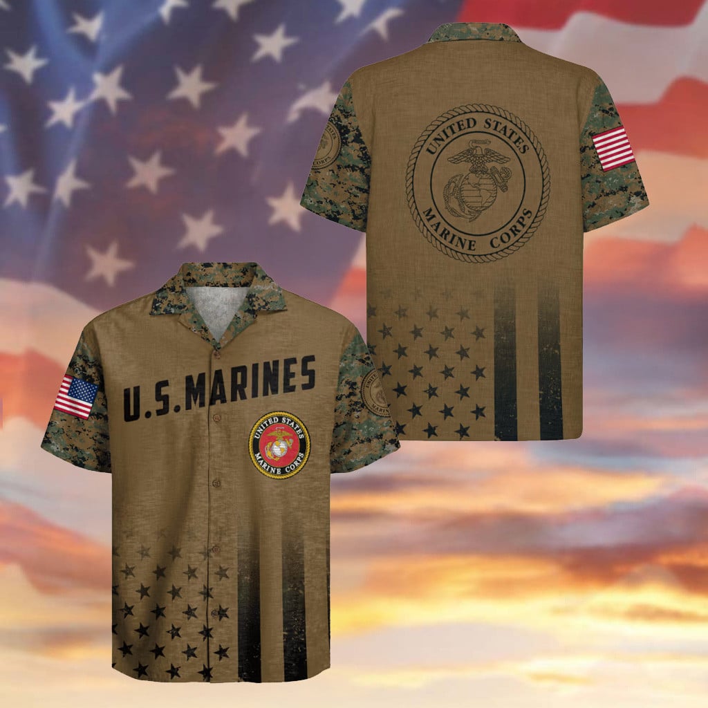 US Marines 250 Years Of Service Hawaiian Shirt USA Flag Camo Clothes Memorial Gifts For Him