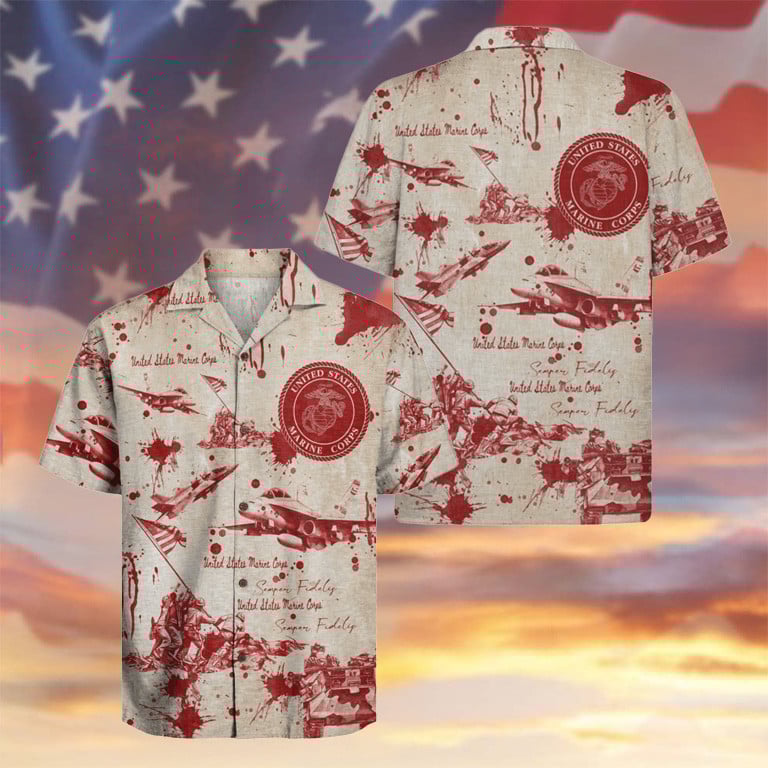 US Marine Corps 250 Years Of Service Hawaiian Shirt Semper Fidely Apparel Gifts For Veteran
