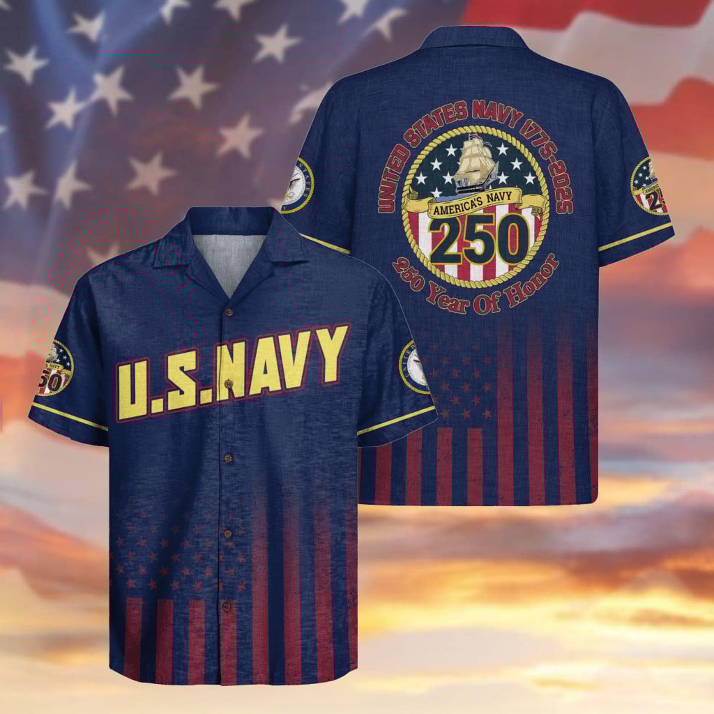 US Navy 250 Years Of Honor Hawaiian Shirt American Flag Clothing Gifts For Navy Veterans