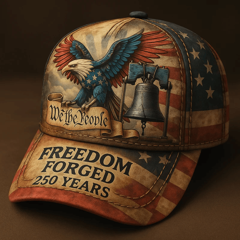 US Vintage 250th Anniversary Printed Casual Hat, Freedom Forged 250 years, America Lover Gift Idea