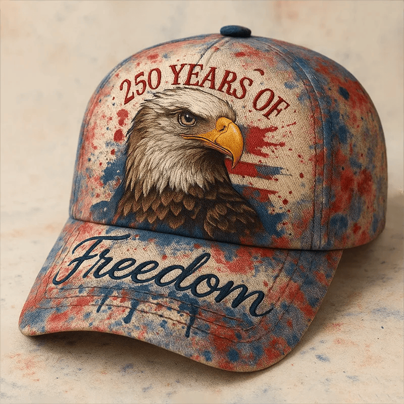 US Vintage 250th Anniversary Printed Hat, Freedom & Eagle Cap, Vintage Americana Art Style, Gift For Men