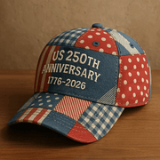 US 250th Anniversary Art Print Hat, Vintage Americana Art Style, Perfect Gift for Men