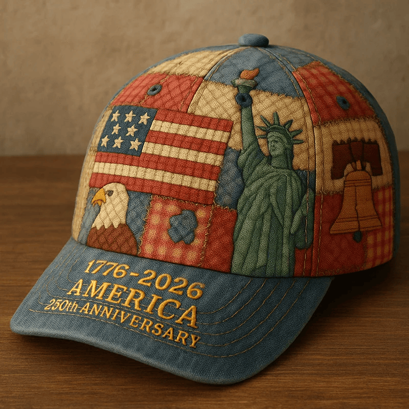 US 250th Anniversary Art Print Hat, Vintage Americana Art Style, Great Gift for Patriotic Americans