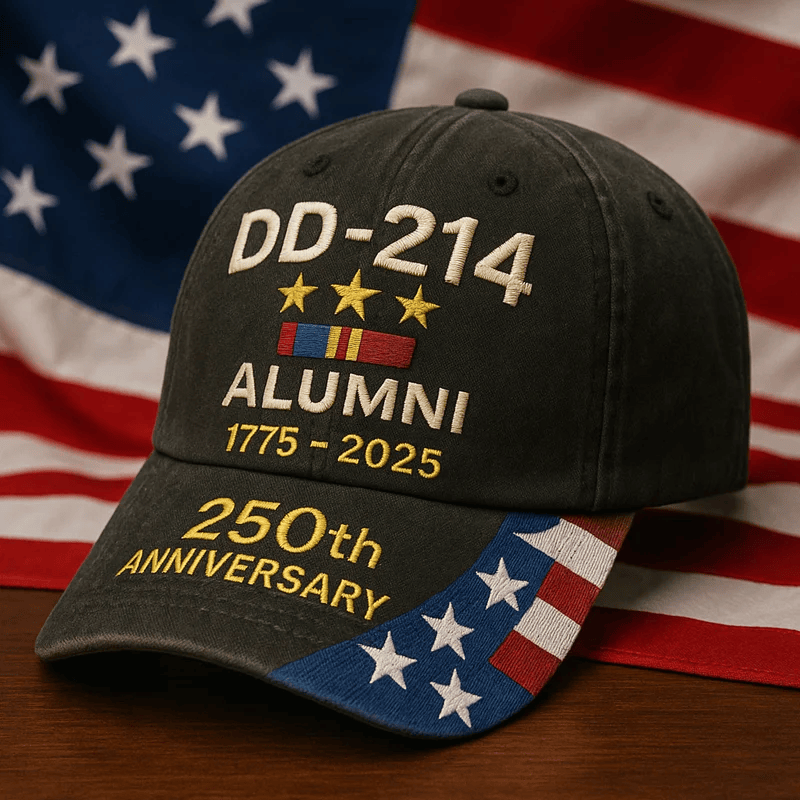 DD-214 250th Anniversary Art Print Hat, Patriotic American Flag Hat, Great Gift for Patriotic Americans