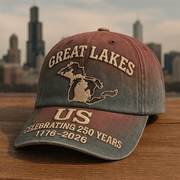 US 250th Anniversary Vintage Printed Hat, Great Lakes US Cap, Ideal Gift for Veterans & Military Fans