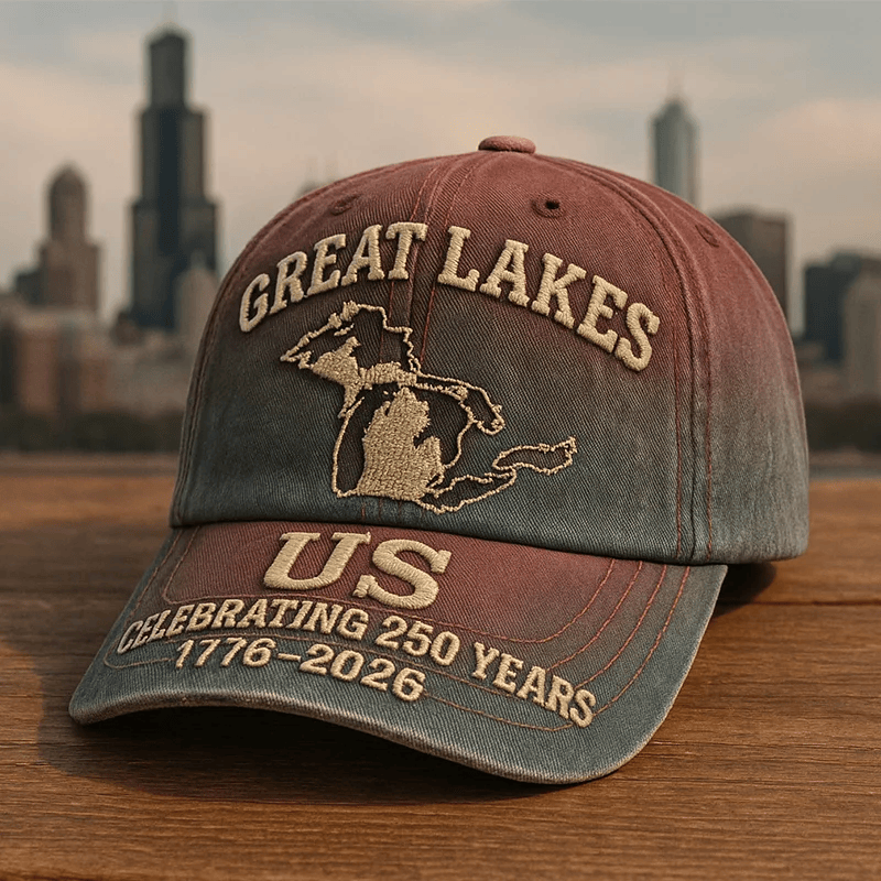 US 250th Anniversary Vintage Printed Hat, Great Lakes US Cap, Ideal Gift for Veterans & Military Fans