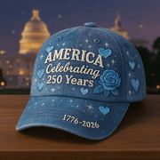 US 250th Anniversary Printed Casual Hat, Vintage Floral Baseball Cap, America Lover Gift Idea
