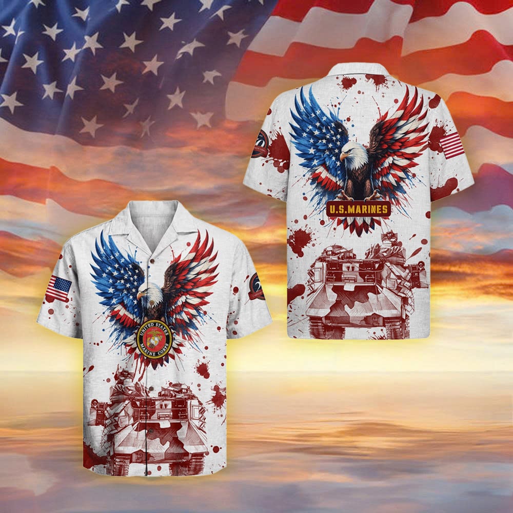Eagle US Marine 250 Years Of Honor Hawaiian Shirt Patriotic Shirt Marine Corps Veteran Gifts