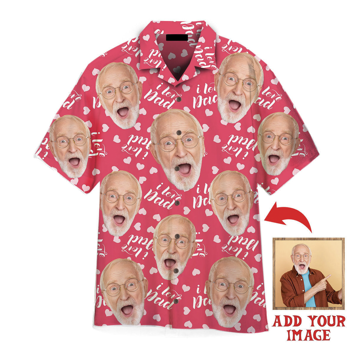 Funny Custom Face Your Photo On Pink Love Dad Style Custom Hawaiian Shirt, Personalized Hawaiian Shirts, Custom Photo Hawaiian Shirt