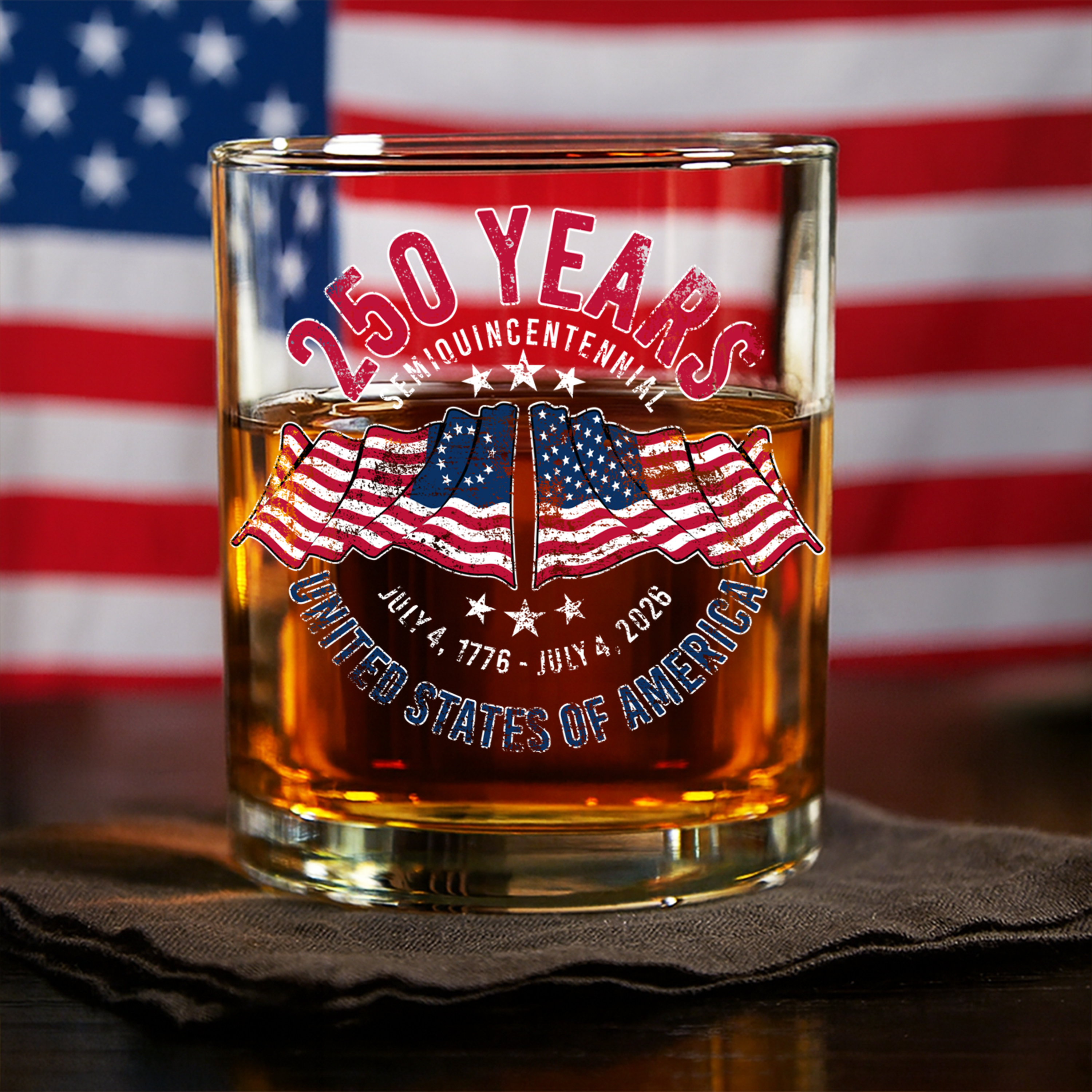 American 250 Years Semiquincentennial – Patriotic Gift 2026 Whiskey Glass LM32 895269