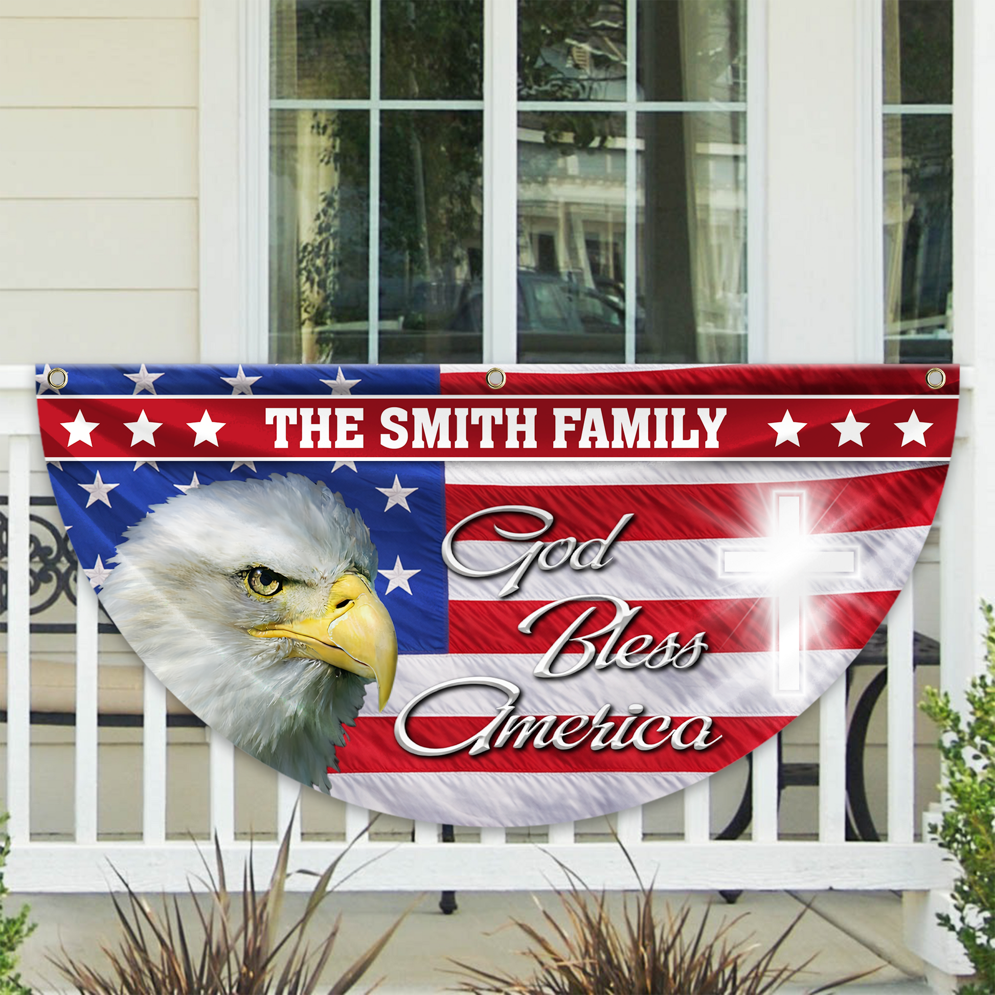 Custom Family Name Patriotic Eagle God Bless America Non-Pleated Fan Flag HA75 898790