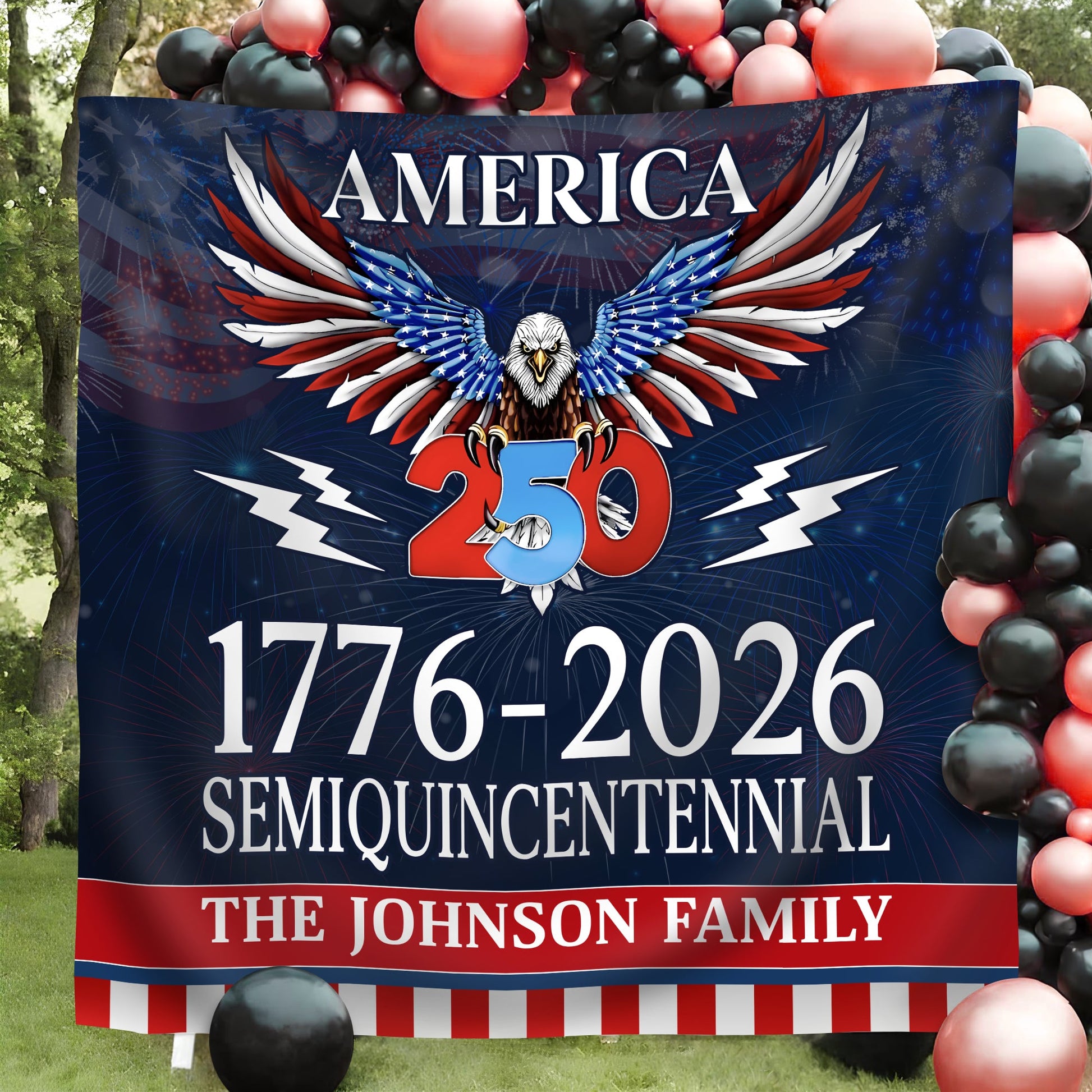 Personalized 250 Years Semiquincentennial | Happy 250th Birthday USA Flag | America 250th Anniversary Backdrop TH10 896573