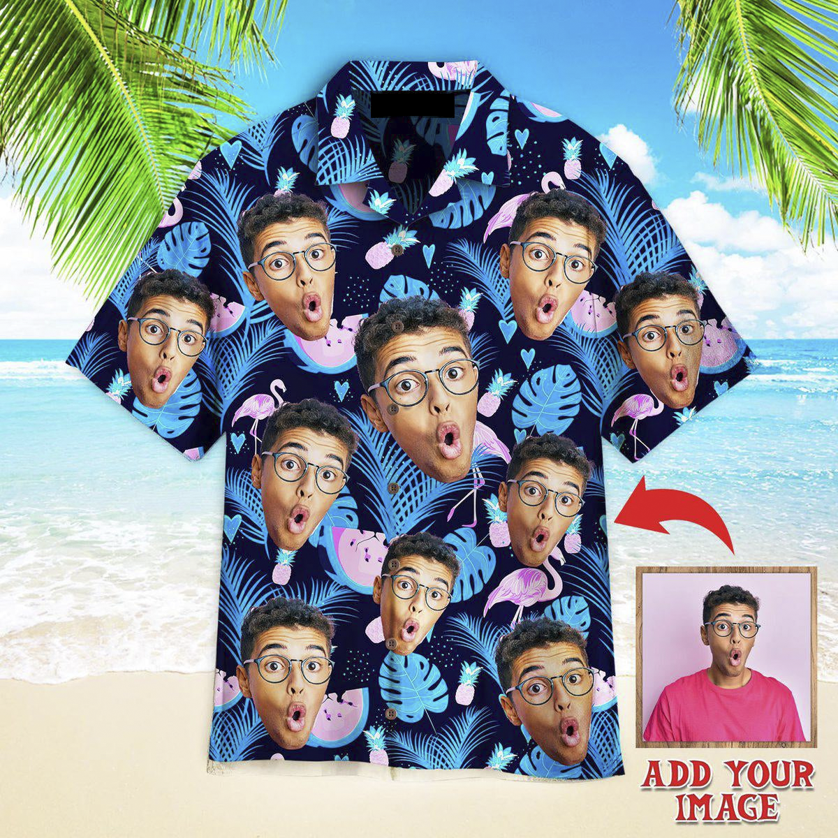 Funny Face Neon Party Tropical Custom Hawaiian Shirt, Personalized Hawaiian Shirts, Custom Photo Hawaiian Shirt