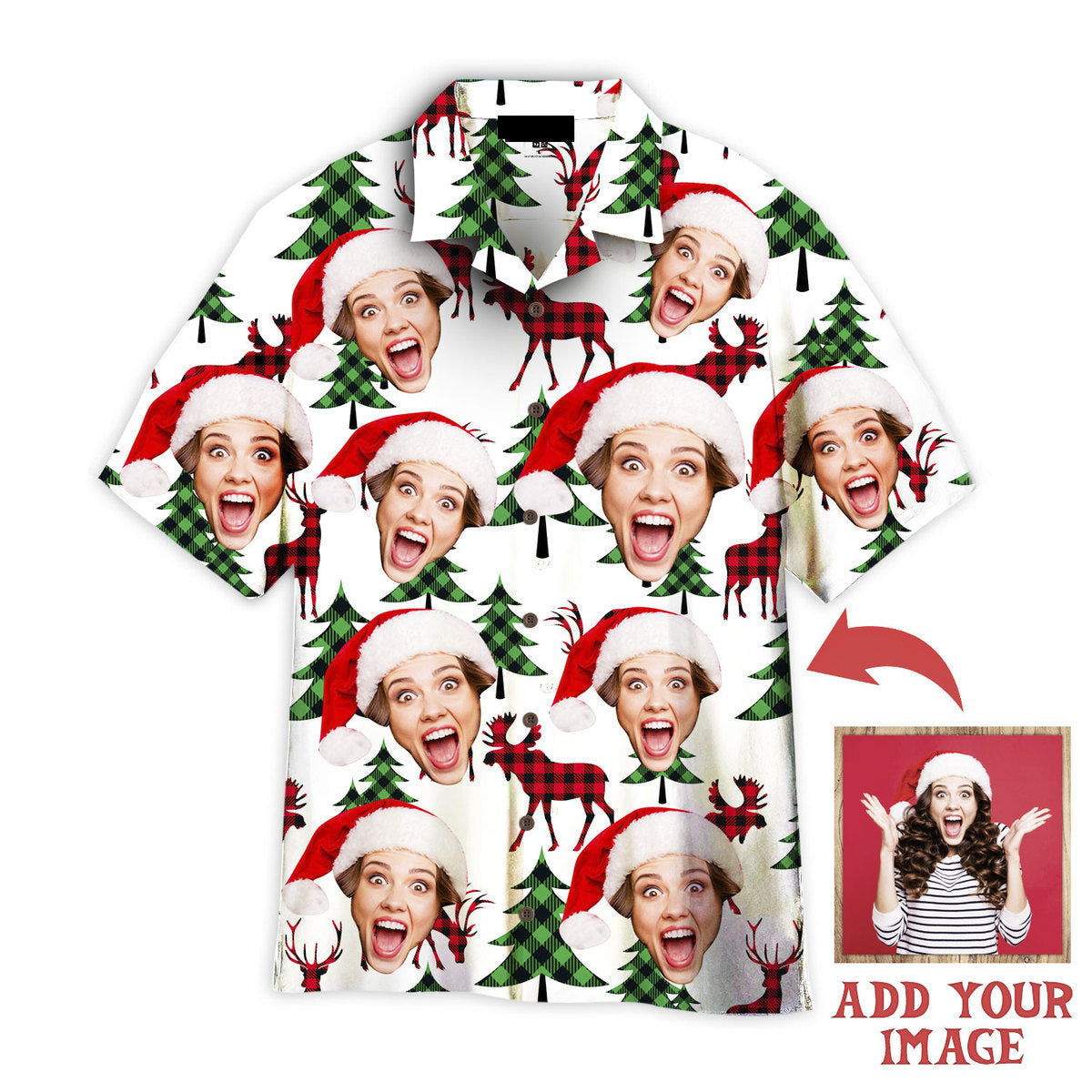 Custom Face Merry Holly Xmas Custom Hawaiian Shirt, Personalized Hawaiian Shirts, Custom Photo Hawaiian Shirt