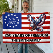 Custom Family Name 250 Years Of Freedom Eagle Patriotic 1776–2026 Banner House Flag HA75 898796