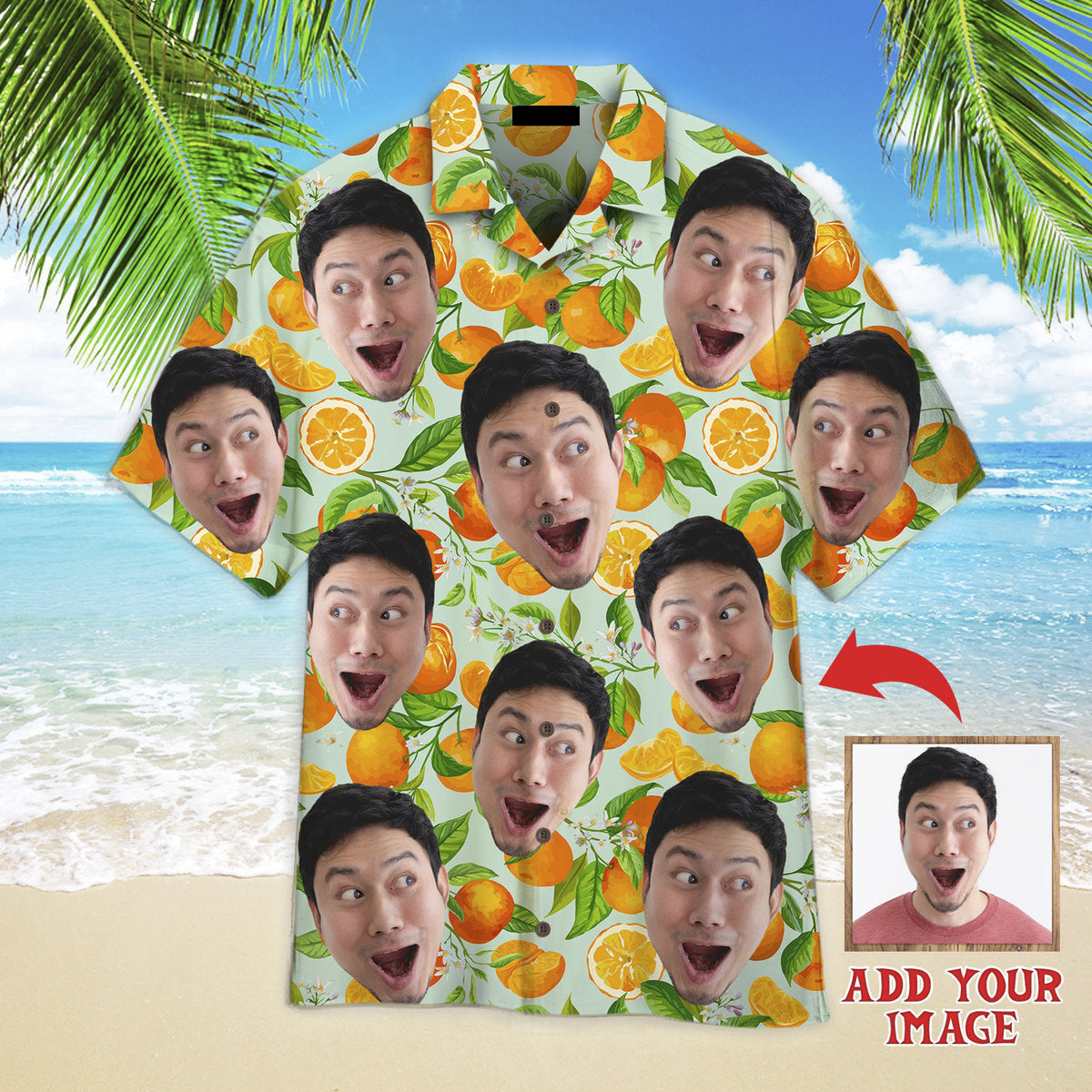 Funny Custom Face On Fall Seamless Leaves Custom Hawaiian Shirt, Personalized Hawaiian Shirts, Custom Photo Hawaiian Shirt