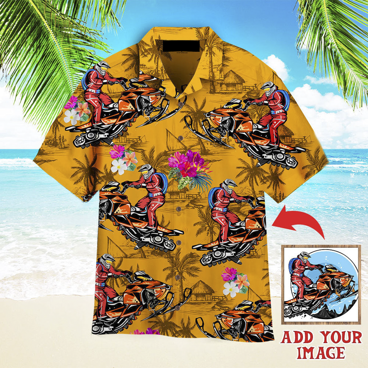 Custom Your Photo Your Motorbike Tropical Flowers Hawaiian Shirt, Personalized Hawaiian Shirts, Custom Photo Hawaiian Shirt