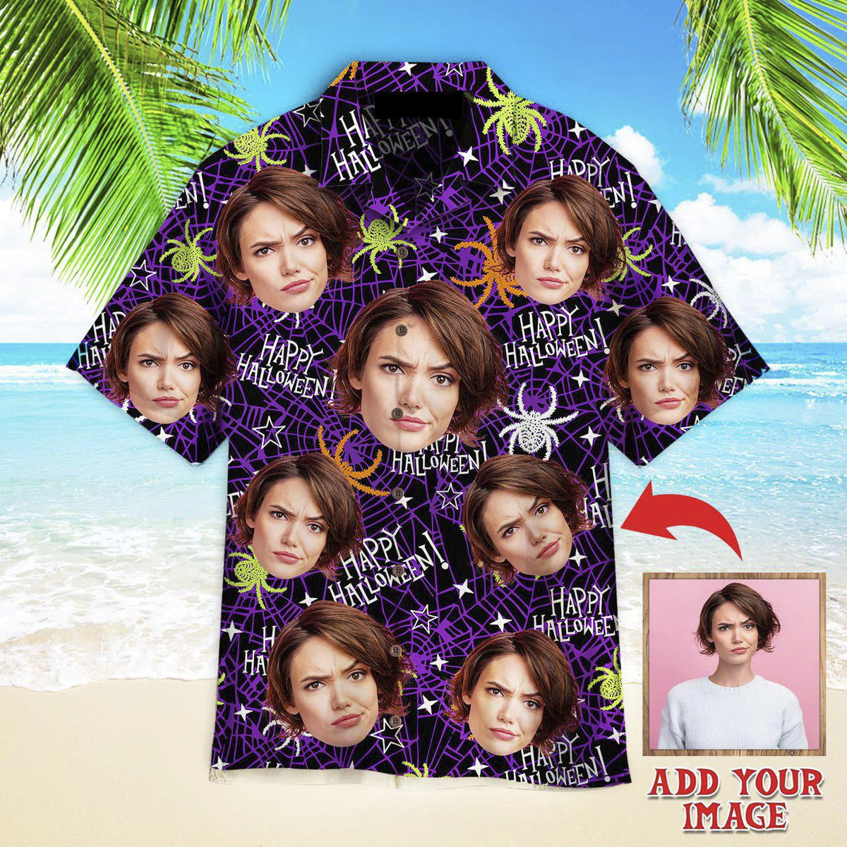 Funny Custom Face Creepy Spooky Spider Custom Hawaiian Shirt, Personalized Hawaiian Shirts, Custom Photo Hawaiian Shirt