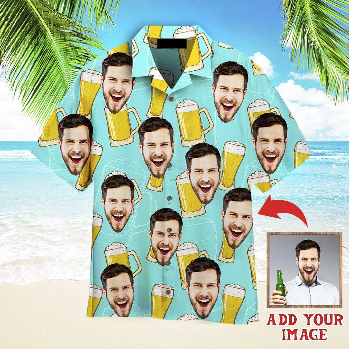 Custom Face Its Beer Day Custom Hawaiian Shirt, Personalized Hawaiian Shirts, Custom Photo Hawaiian Shirt