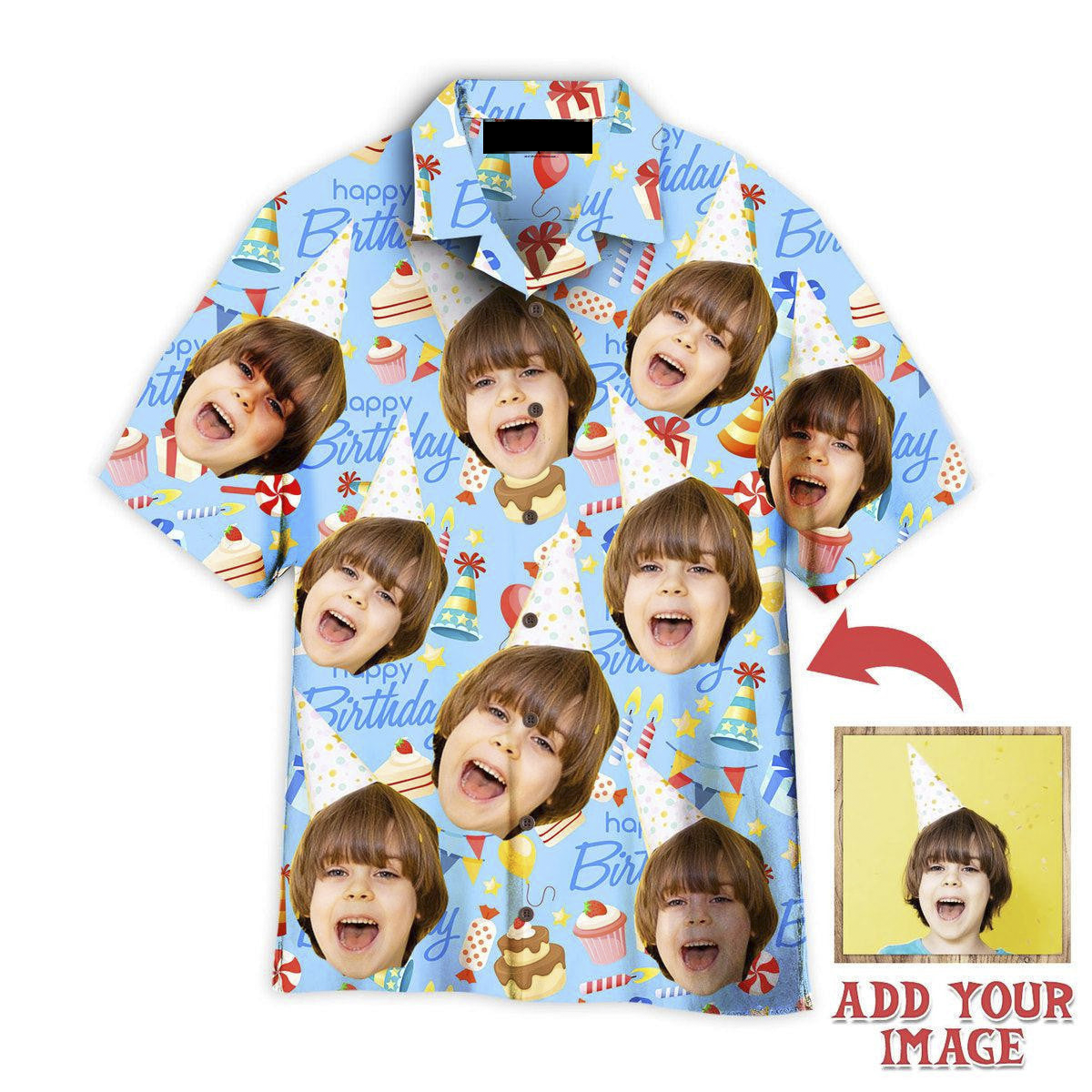 Funny Face Happy Birthday On Blue Birthday Gifts Custom Hawaiian Shirt, Personalized Hawaiian Shirts, Custom Photo Hawaiian Shirt