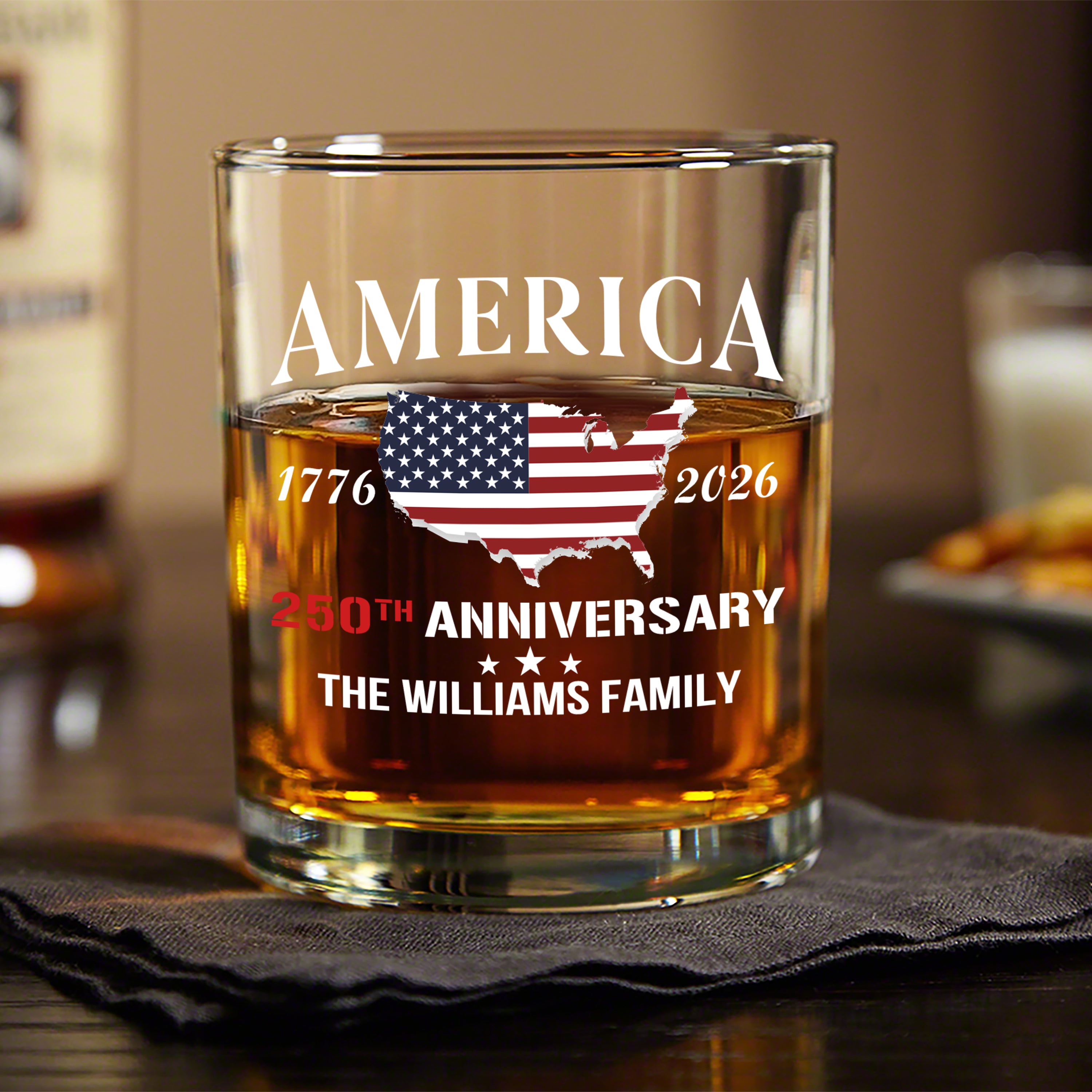 Custom Family Name America 250th Anniversary Whiskey Glass LM32 897711