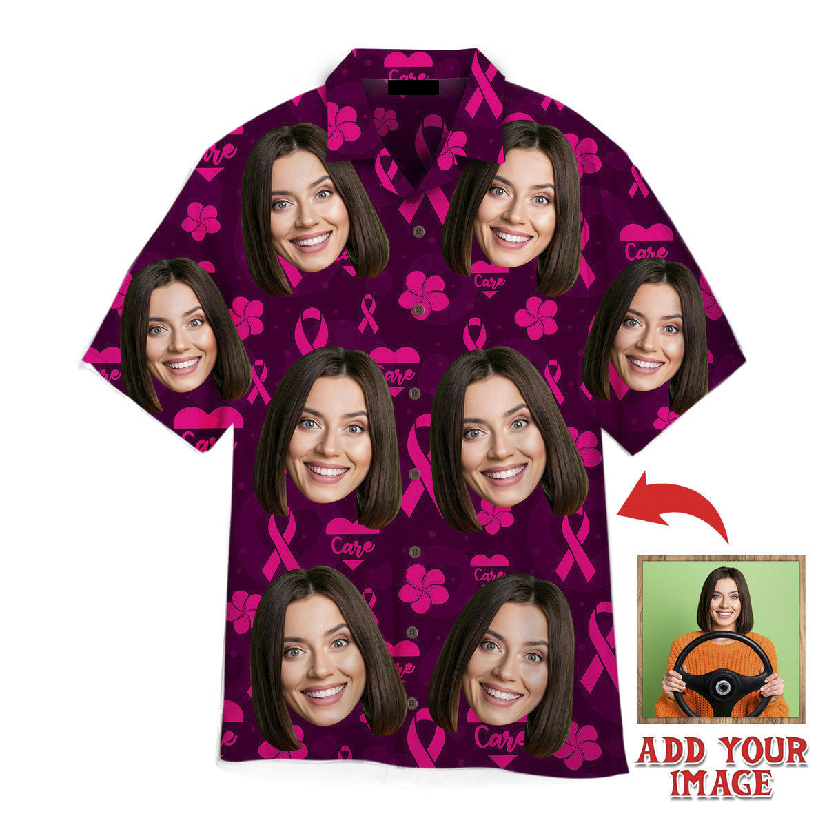 Custom Face On Breast Cancer Awareness Theme Custom Hawaiian Shirt, Personalized Hawaiian Shirts, Custom Photo Hawaiian Shirt