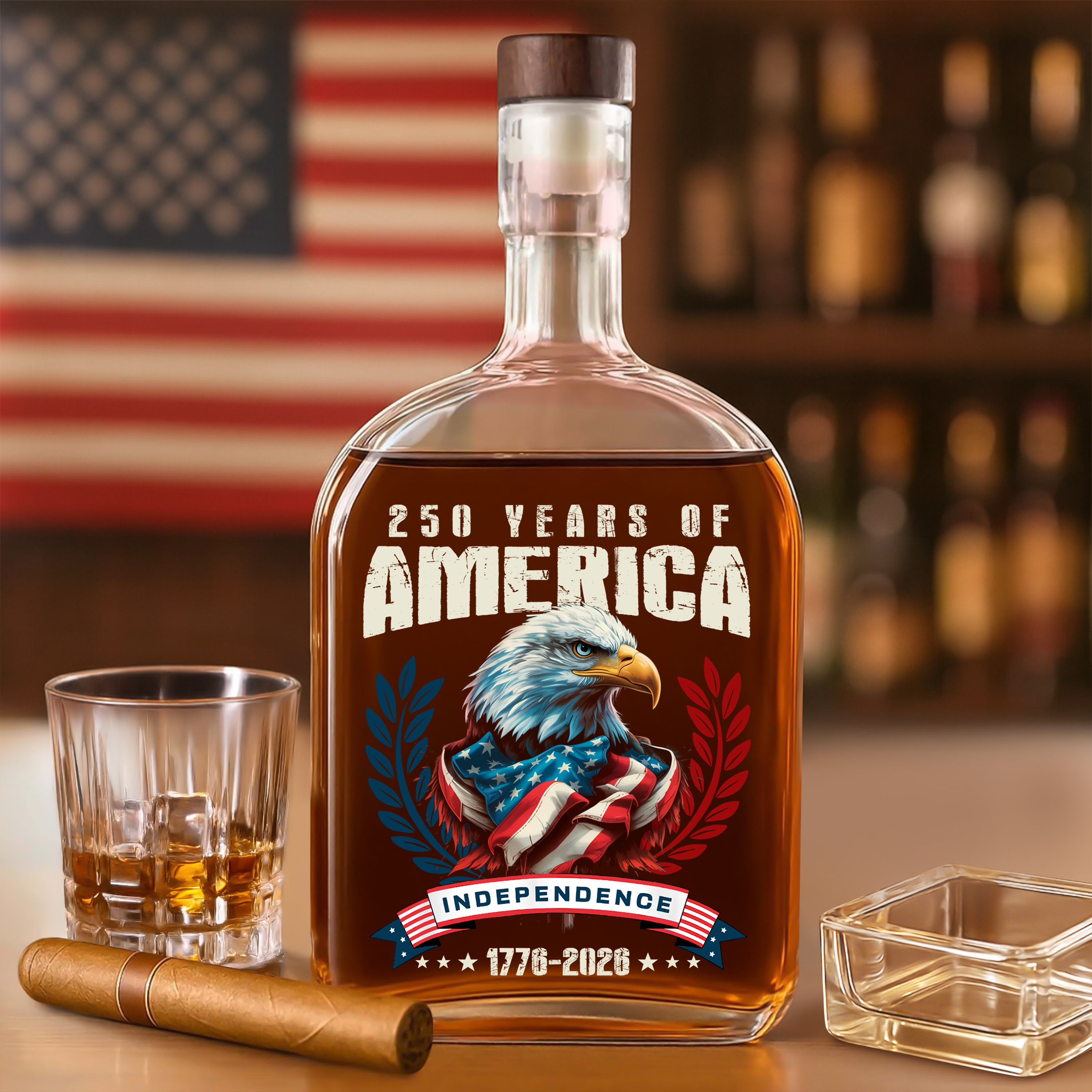 America 250 Years Eagle Independence Day Patriotic Whiskey Bottle LM32 895259