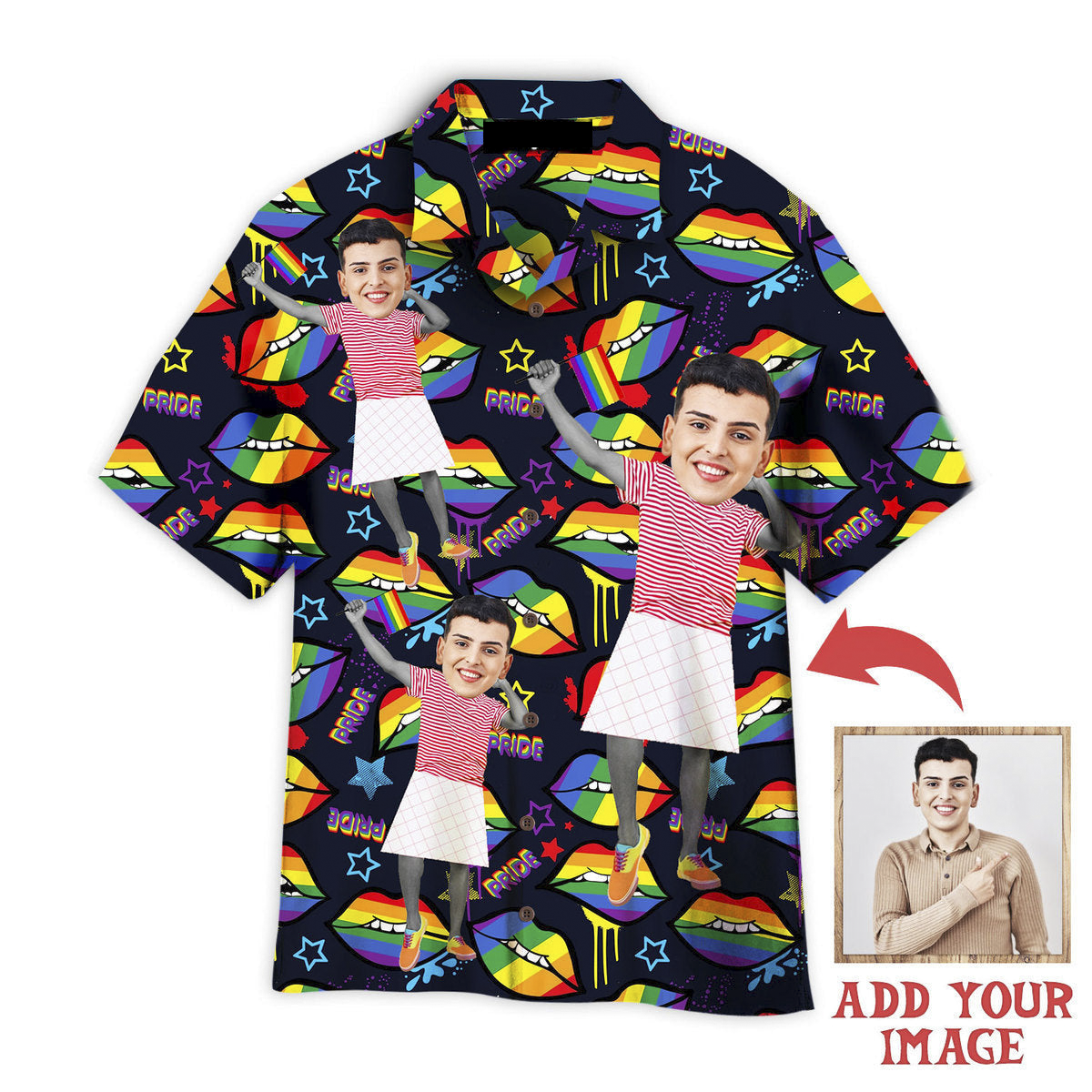 Custom Face On Rainbow Lips Gay LGBT Custom Hawaiian Shirt, Personalized Hawaiian Shirts, Custom Photo Hawaiian Shirt