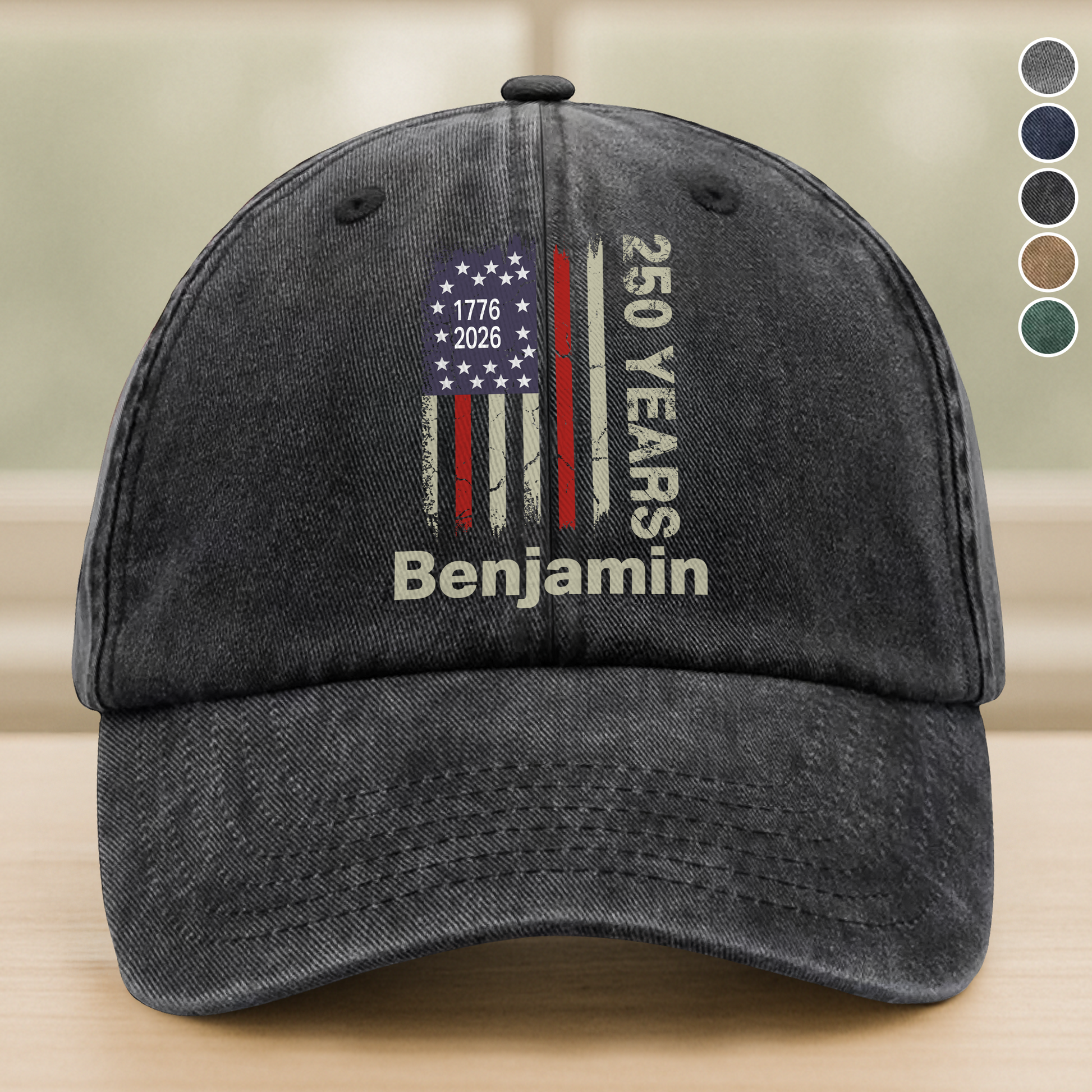Custom Name America 250 Washed Denim Baseball Cap TH10 896553