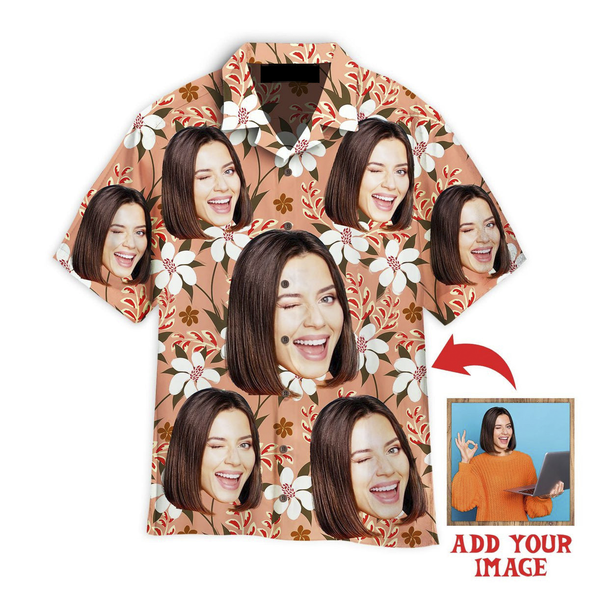 Custom Funny Face On Autumn Flowers Custom Hawaiian Shirt, Personalized Hawaiian Shirts, Custom Photo Hawaiian Shirt