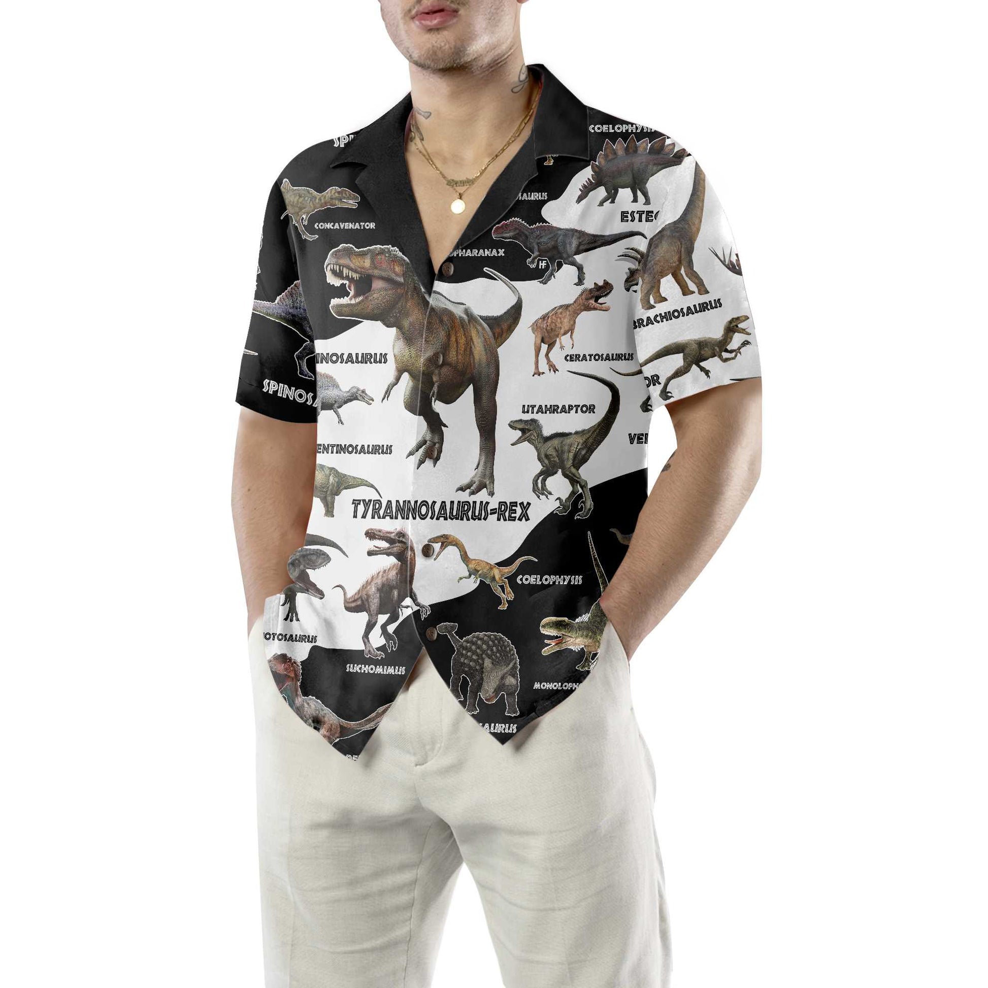 3D Funny Dinosaur Hawaiian Shirt, Cool Printed Dino Aloha Shirt For Adults Men And Women - Perfect Gift For Dinosaur Lovers, Friends, Husband, Boyfriend, Family