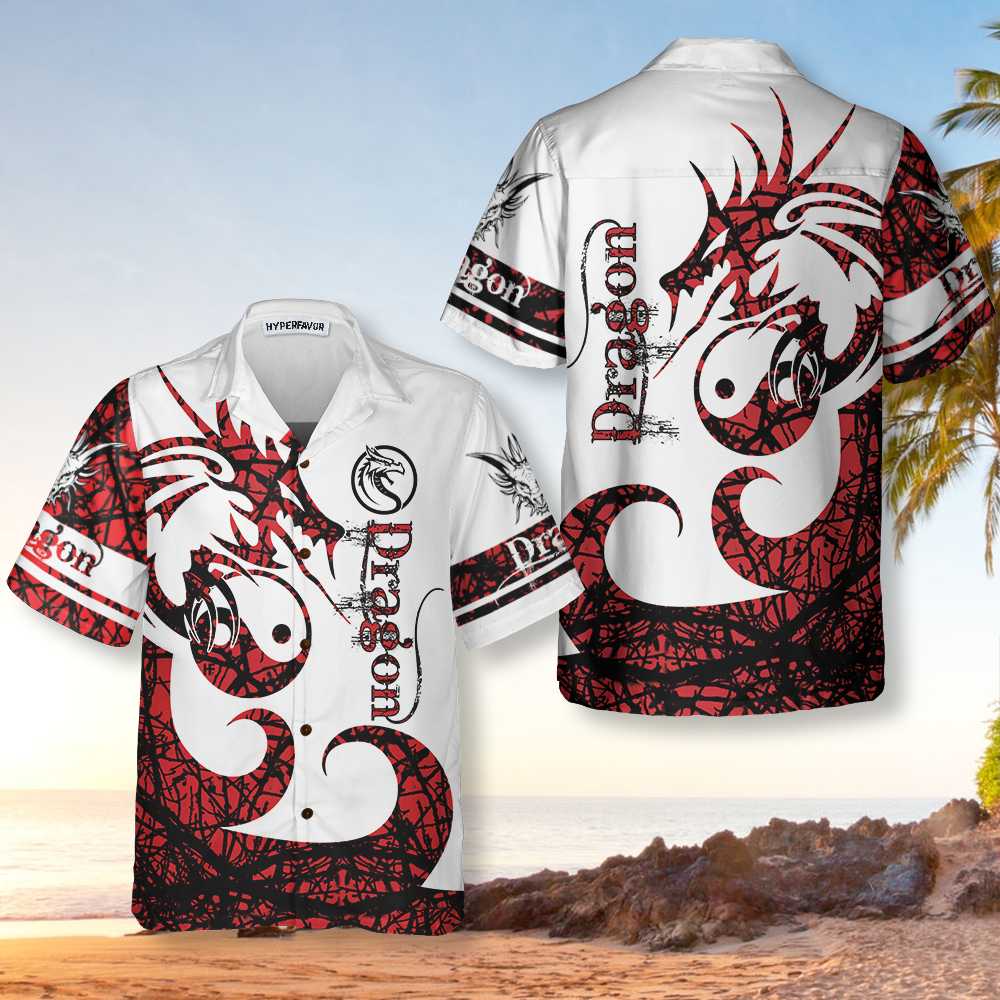 3D Dungeon Dragon Tattoo Hawaiian Shirt, White And Red Dragon Aloha Shirt For Men And Women - Perfect Gift For Dragon Lovers, Friends, Husband, Boyfriend, Family