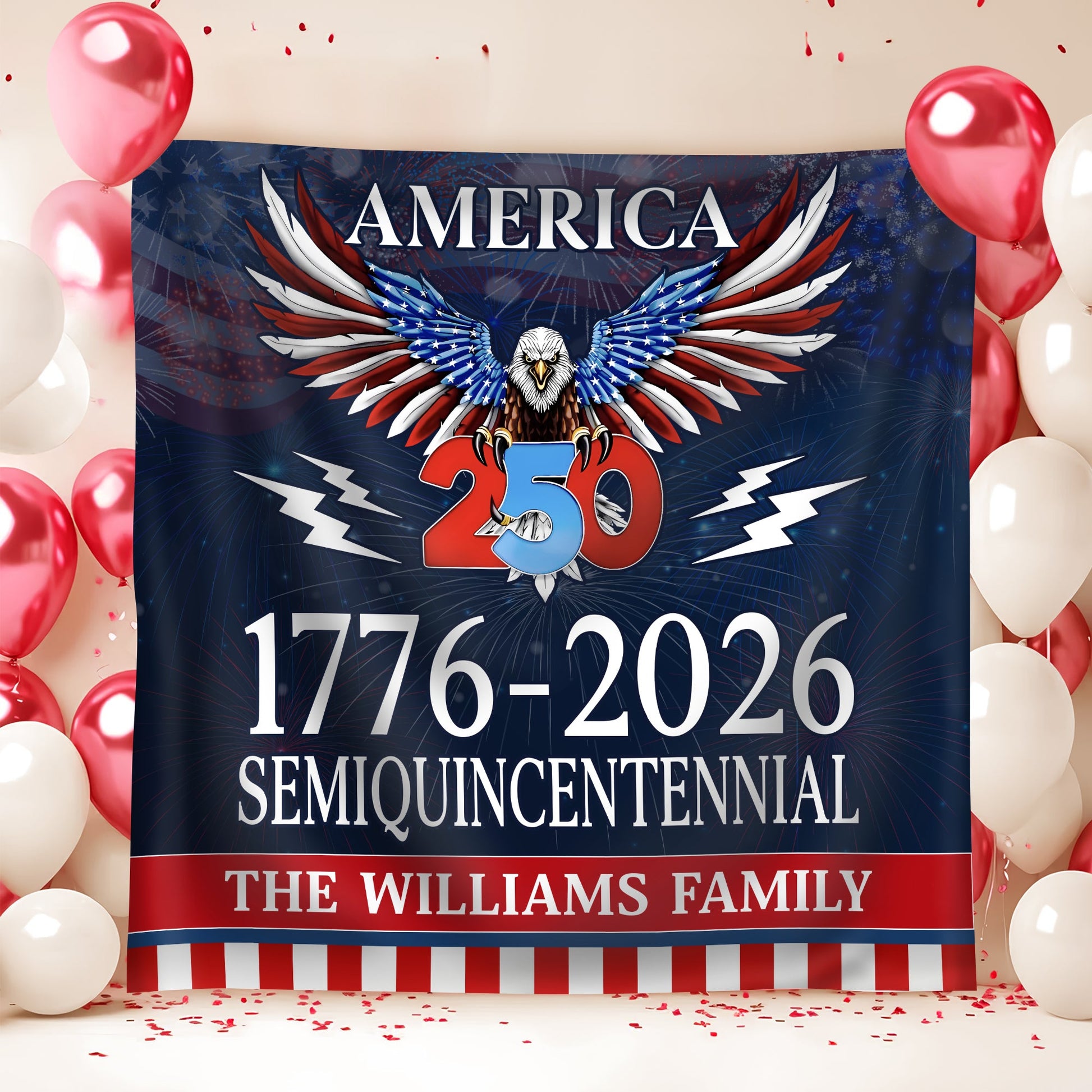 Personalized 250 Years Semiquincentennial | Happy 250th Birthday USA Flag | America 250th Anniversary Backdrop TH10 896573