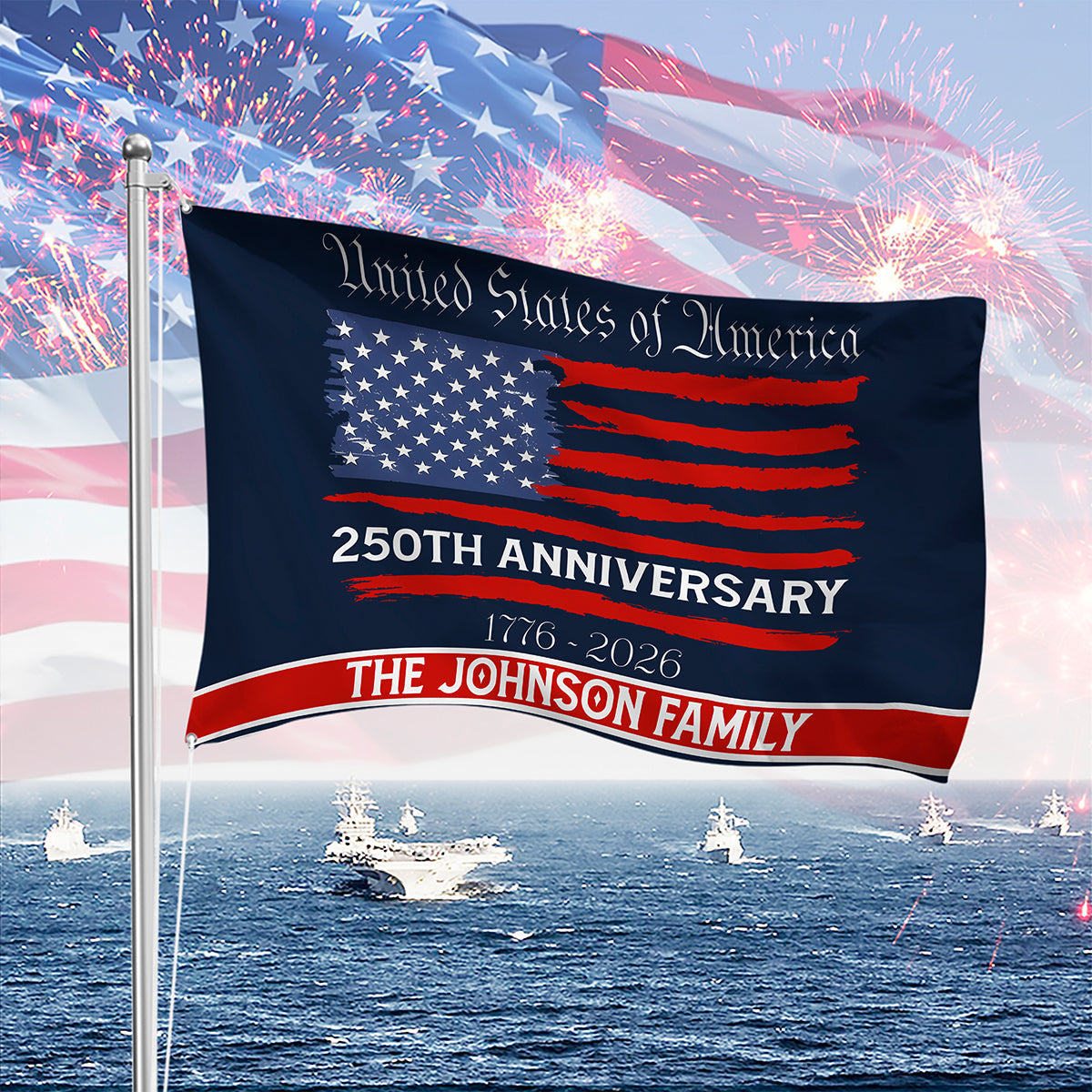 Personalized Family Name USA 250th Anniversary Banner House Flag TH10 898293