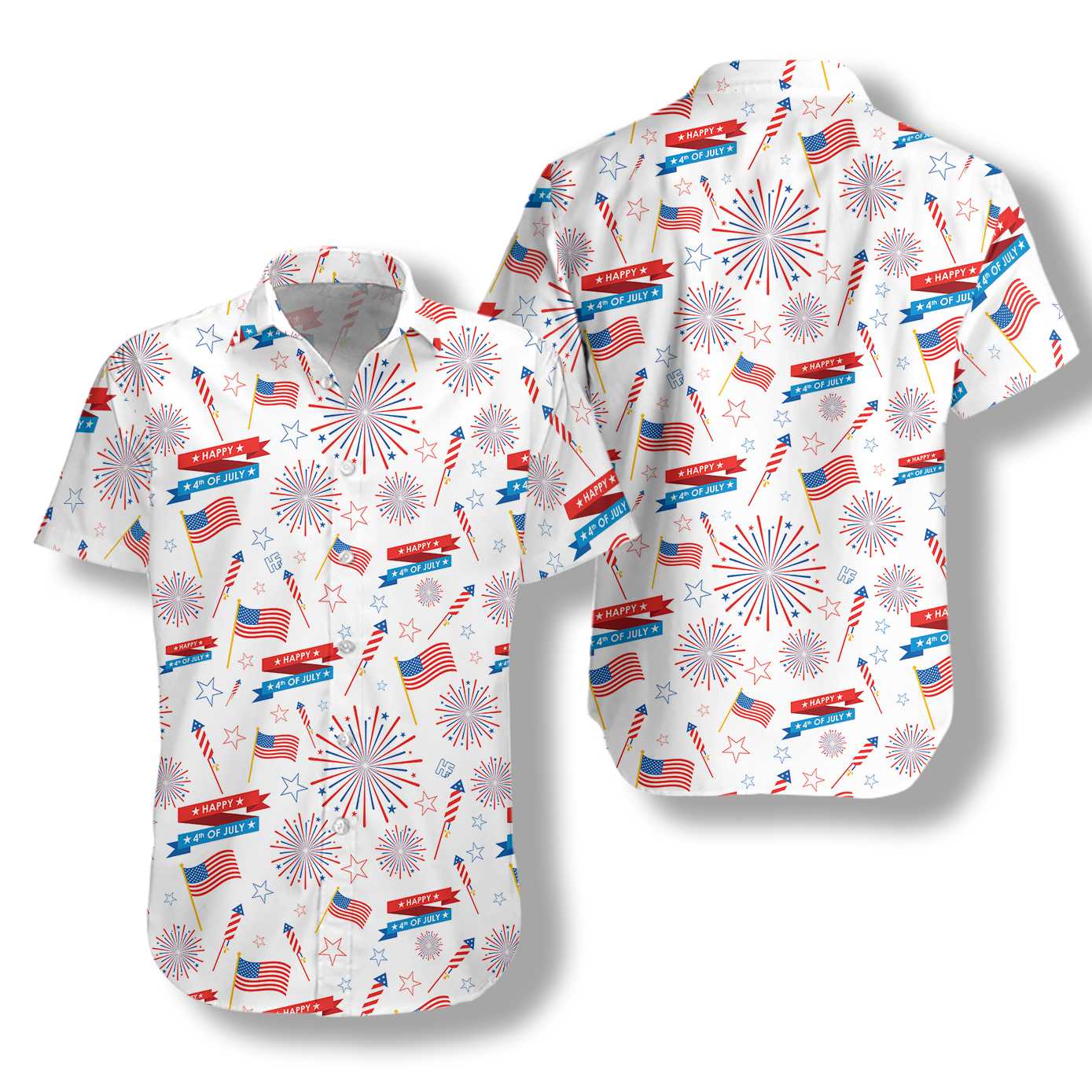 4th Of July America Flag Firework Pattern Hawaiian Shirt, Independence Day US Flag Aloha Shirt For Men, Perfect Gift For Patriots, Friends, Husband, Boyfriend, Family