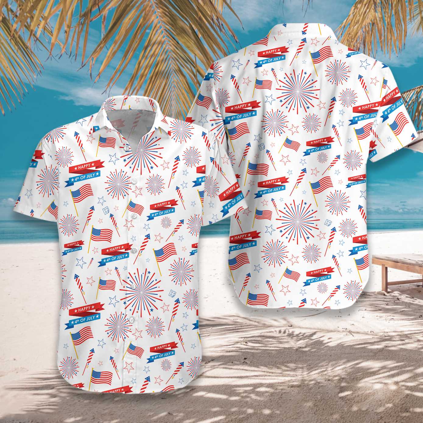 4th Of July America Flag Firework Pattern Hawaiian Shirt, Independence Day US Flag Aloha Shirt For Men, Perfect Gift For Patriots, Friends, Husband, Boyfriend, Family