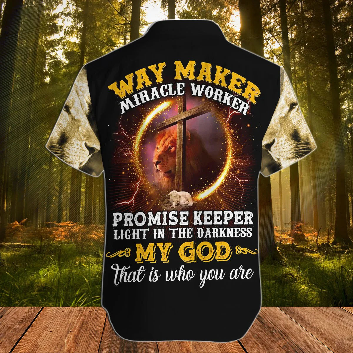 Jesus Hawaiian Shirt, God, Lion, Cross, Faith Over Fear, Way Maker Miracle Worker Aloha Shirt - Summer Gift For Christians, Men, Women