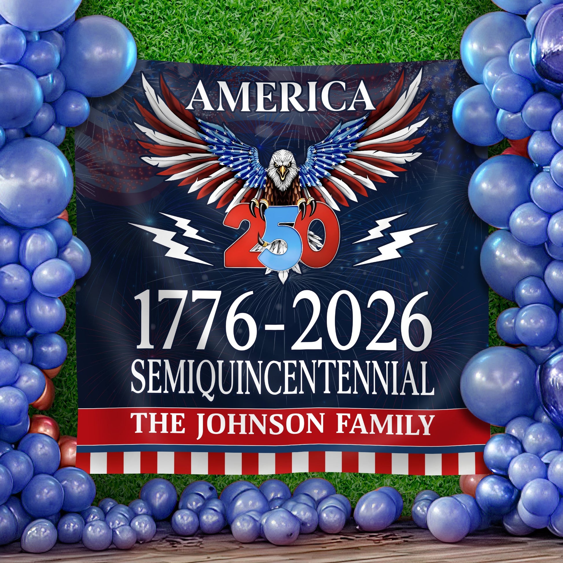 Personalized 250 Years Semiquincentennial | Happy 250th Birthday USA Flag | America 250th Anniversary Backdrop TH10 896573