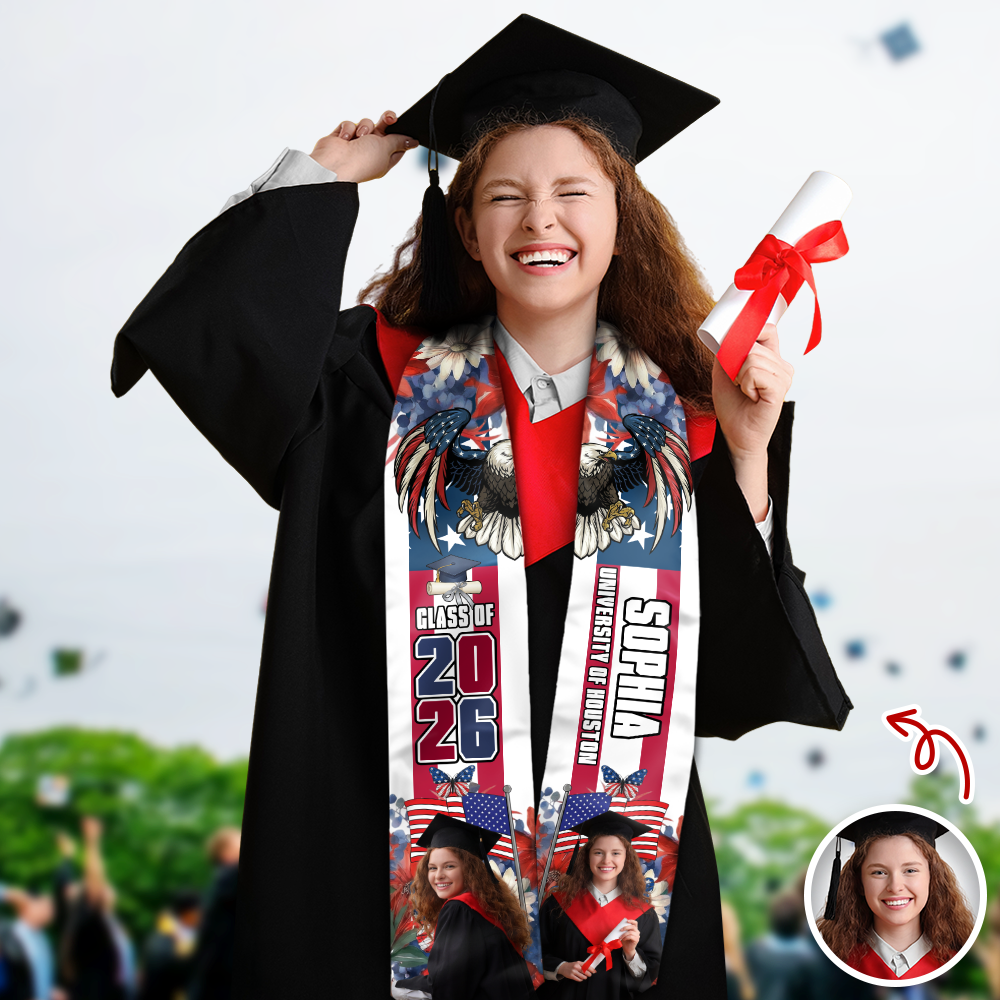 Custom Photo America 250 Years Of Freedom Class Of 2026 Graduation Stole LM32 897693