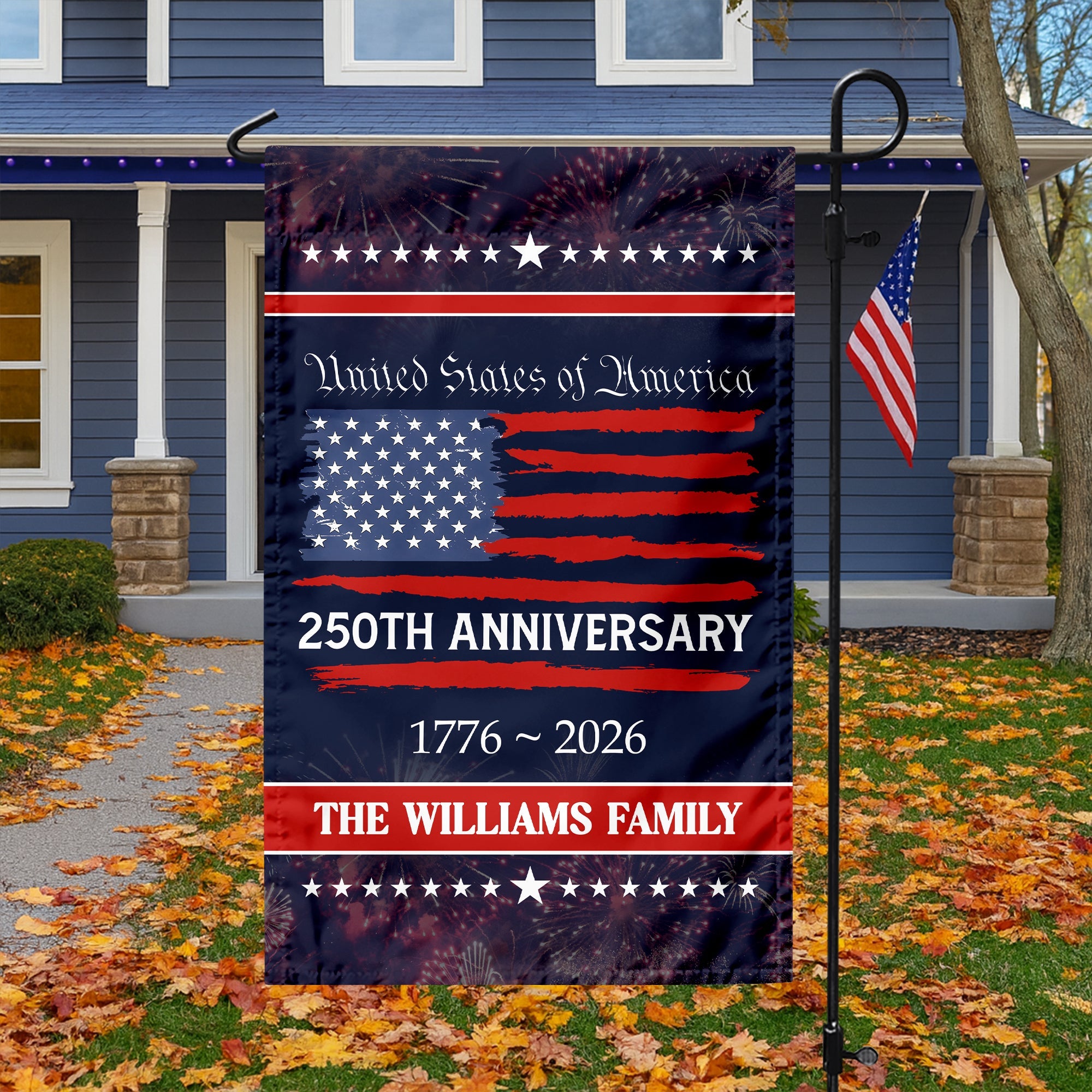 Custom Family Name USA 250th Anniversary Garden Flag Gift Ideas 25 Years