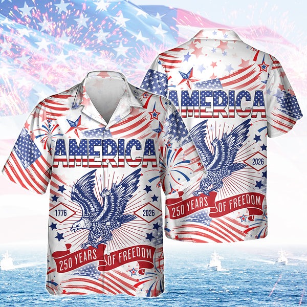 Eagle America 250 Years Of Freedom Hawaiian Shirt Patriotic Apparel Veteran Gift
